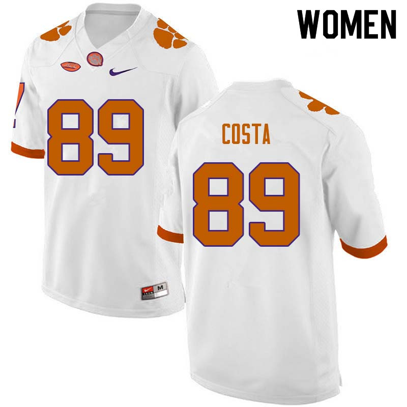 Women #89 Drew Costa Clemson Tigers College Football Jerseys Sale-White - Click Image to Close